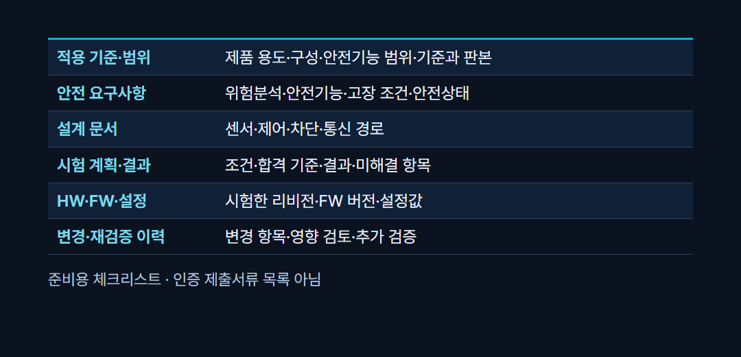 안전기능 증빙 준비 목록