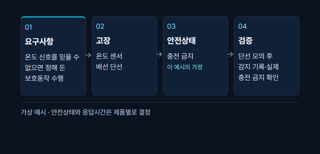 요구사항 → 고장 → 안전상태 → 검증 연결표